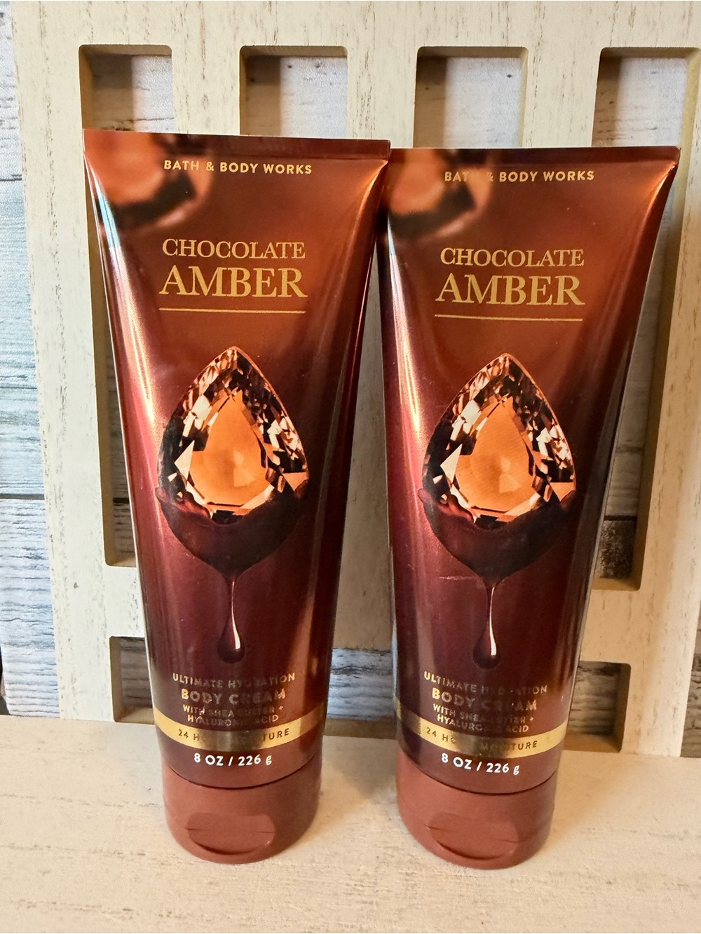 Bath & Body Works CHOCOLATE AMBER Ultimate Hydration Body Cream NEW Lot Set X2